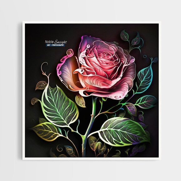 NobleCaptures Other - 8x8 Single Rose Illustration Art Watercolor Oil‎ Painting Print